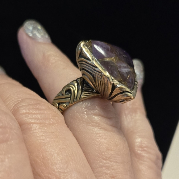Studio Barse Goldtone Ring with Purple Gemstone - Picture 3 of 10